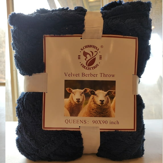 Velvet Berber Throw Dark blue Queen 90x90 inch