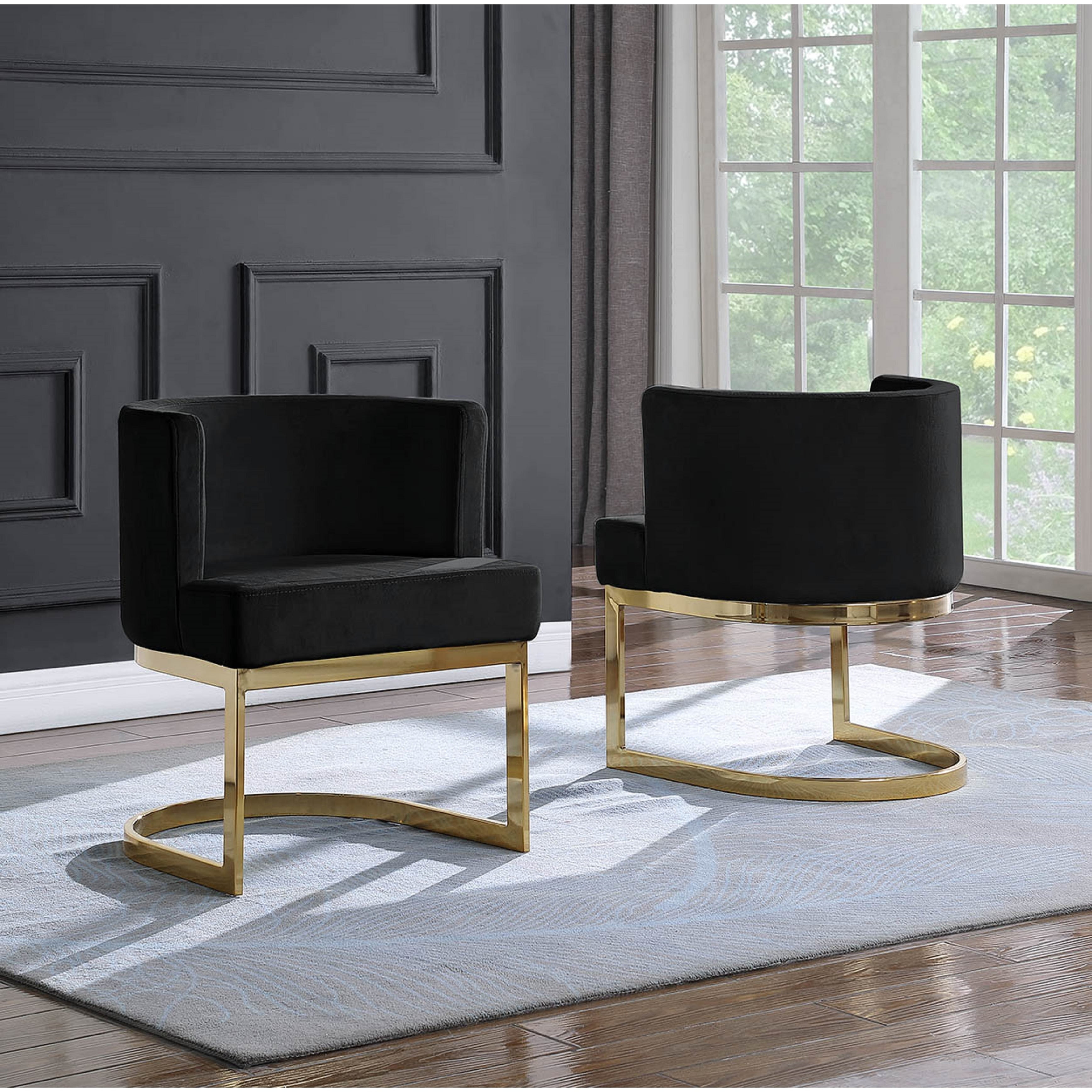 Black Velvet Barrel Chair with Gold Chrome Base