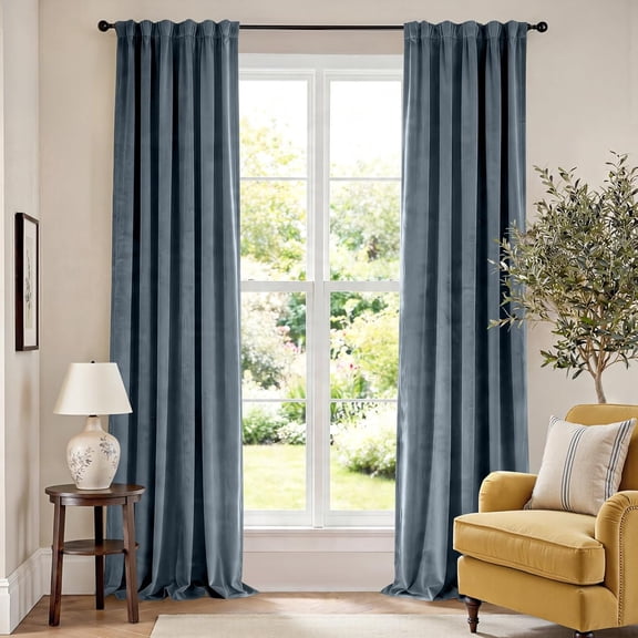 Velvet Blackout Extra Long Curtains Thermal Insulated Room Window Drapes Super Soft Luxury for Living Bedroom Rod Pocket 2 Panels, Dark Slate, 52" W x 108" L