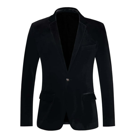 Velvet Blazer Jackets for Women One Button Shawl Lapel Slim Fit Suit Jacket Formal Long Sleeve Business Coats (Black L)