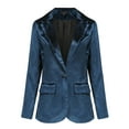 thumbnail image 1 of Velvet Blazer Jackets for Women One Button Shawl Lapel Slim Fit Suit Jacket Formal Long Sleeve Business Coats (Blue 2XL), 1 of 3