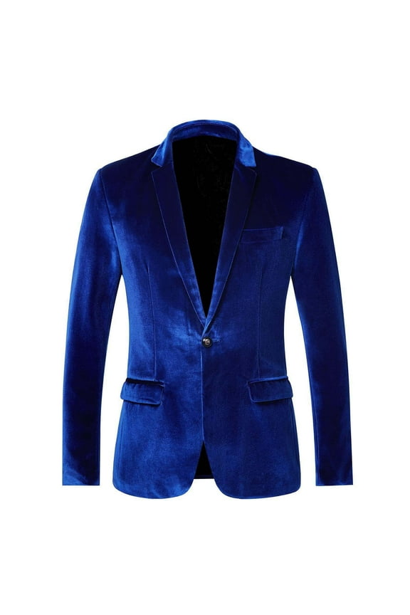 Velvet Blazer Jackets for Women One Button Shawl Lapel Slim Fit Suit Jacket Formal Long Sleeve Business Coats (Blue L)