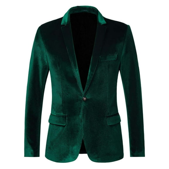 Velvet Blazer Jackets for Women One Button Shawl Lapel Slim Fit Suit Jacket Formal Long Sleeve Business Coats (Green XL)