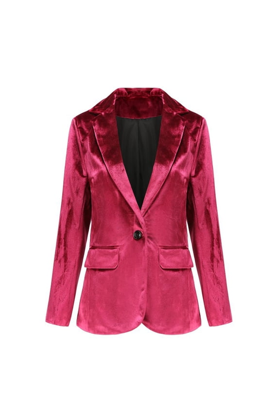Velvet Blazer Jackets for Women One Button Shawl Lapel Slim Fit Suit Jacket Formal Long Sleeve Business Coats (Hot Pink L)