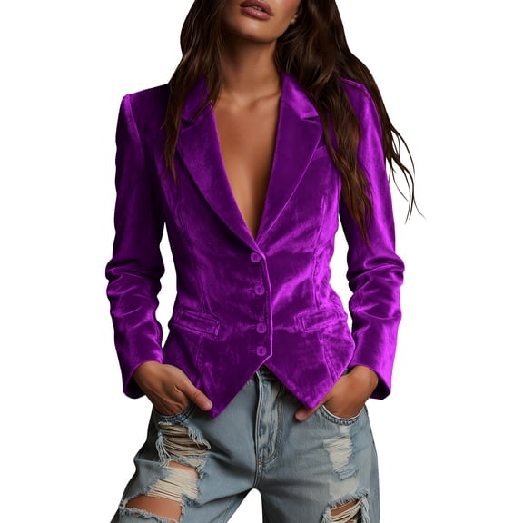 Velvet Blazer Women Long Sleeve Lapel Neck Button Down Blazers Jakcets for Dressy