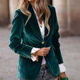 thumbnail image 1 of Velvet Blazers for Women Casual Oversized Open Front Long Sleeve Jackets Work Office Business Suit Blazer 2026 Dark Green L, 1 of 5