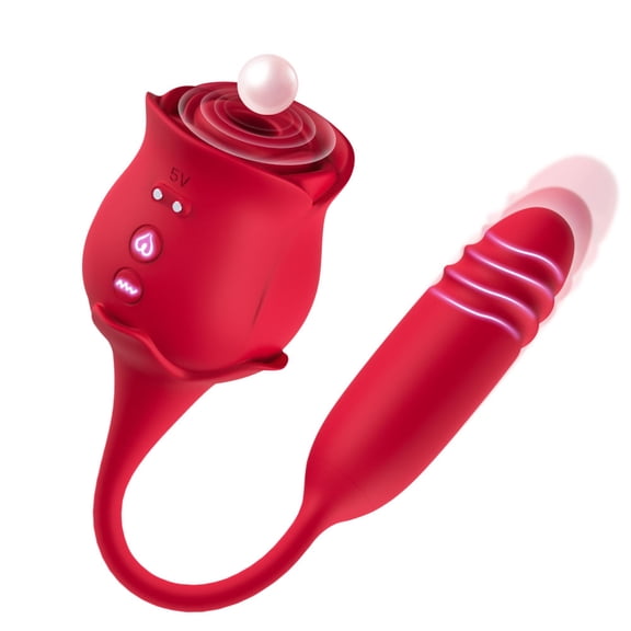 Velvet Bliss 3 in 1 Rose Sex Toys Vibrators,10 Sucking & Vibrating & Stretch modes,Thrusting Adult Toy for Women and Couples,Red