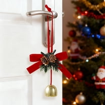 Velvet Bow Bells Door Hanging Decoration - Christmas Front Door Welcome Bow Doorbell, with Pinecones, for Home Christmas Tree Door Decorations Ringing Bells
