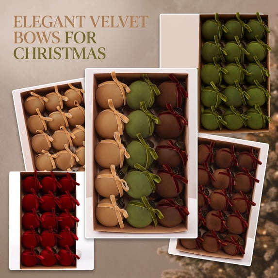 Velvet Bow Christmas Ornament With Baubles For Tree Decor Holiday Home Festive Display Luxurious Complete Collection For Styling , 15pcs, A