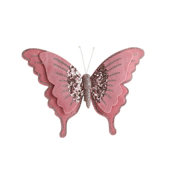 Velvet Bow Clips Flocked Christmas Tree Ornaments Green Gold Pink for Holiday Decorating and Wrapping, Festive Bow Tie for Christmas Package Decor (Pink)