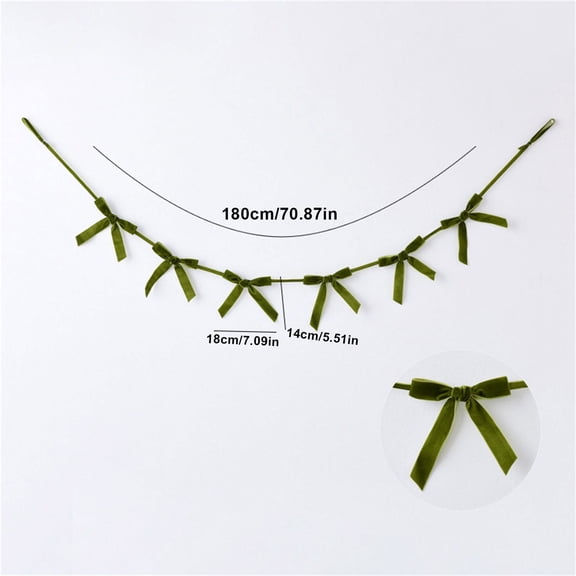 Velvet Bow Garland 70.87in Small Bows String Holiday Decoration for Tree Mantel Wall Stairway 1PC Reusable Polyester