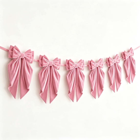 Velvet Collapse Velvet Bow Garland Banner with 6 Large Bows, Pre‑Assembled Fabric Bow ...