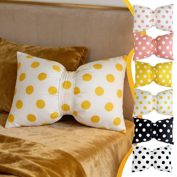 Velvet Bow Lumbar Throw Pillow 20x13, Polka Dot Decorative Cushion for Couch Bed Sofa, Soft Rectangle Pillow for Bedroom Living Room Room Decor