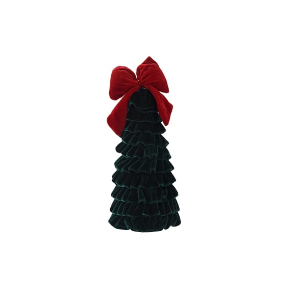 Velvet Bow Mini Christmas Tree, Fabric Tabletop Ornament With Bow, 11.8 x 3.9 x 3.9 In, Green, for Window, Shelf, and Mantel