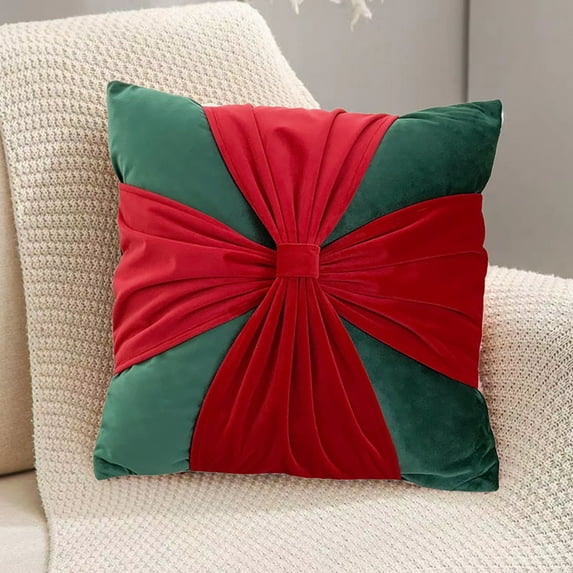 Velvet Bow Pillow Cover (Insert Not Included), Sofa Cushion Case for Holiday Rooms