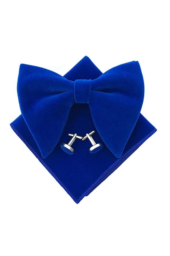 Velvet Bow Tie And Set for Classic Solid Color Korean Style Formal Wear Weddings Events 2PCS Blue One Size