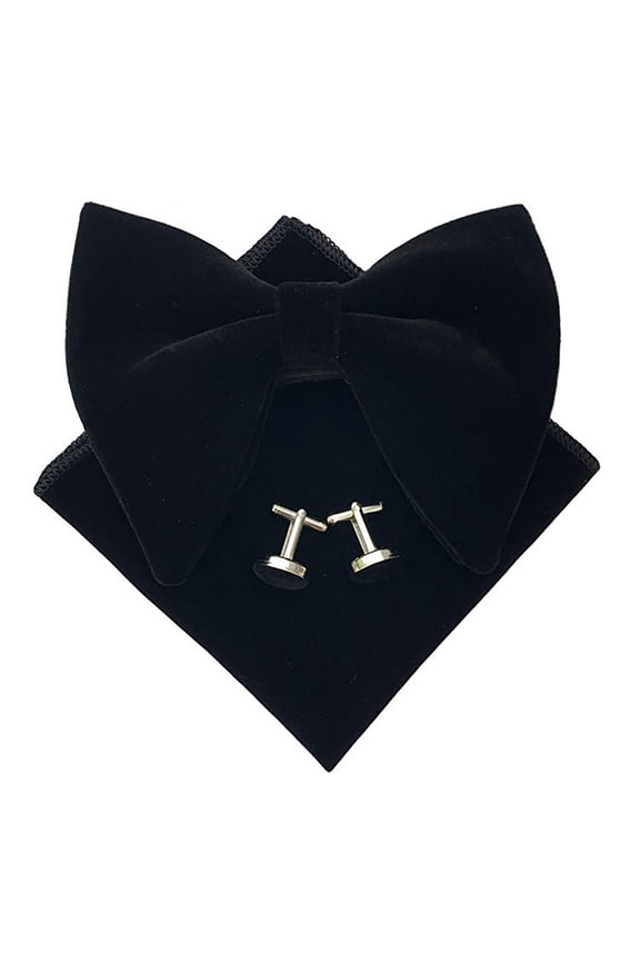 Velvet Bow Tie For Classic Solid Color Korean Style Formal Wear Suitable For Weddings And Events Versatile Everyday Wear For Men 2PCS, Black