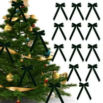 Velvet Bows For Christmas Tree,Velvet Ribbon Christmas Bow Premade Bows for Christmas Tree Hanging Decorations Gift Wrapping Wreaths Crafts Outdoor Indoor Home Decor Wedding, Pack of 12(Green)
