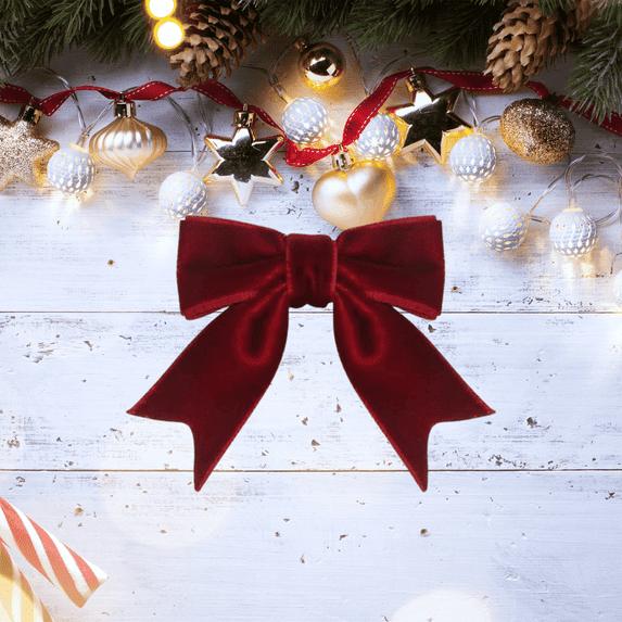 Velvet Bows for Christmas Tree - Vintage Velvet Ribbon Christmas Bows for Gift Wrapping Xmas Tree Topper Bow Ornaments for Garland Wreath Bows Decor (Burgundy)