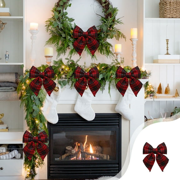 Velvet Bows Decoration for Christmas Tree,Christmas Ornaments Bows,Velvet Christmas Bows for Tree,Christmas Bows for Wreaths,Christmas Bow Decoration Checkered Bow Pendant Christmas Tree Decoration