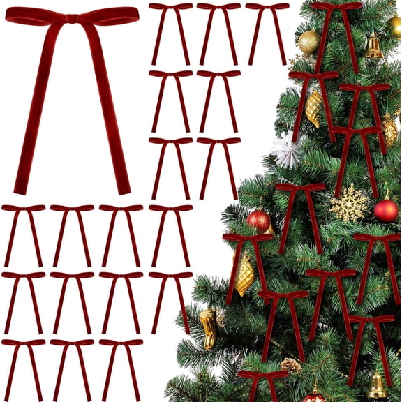 Velvet Bows for Christmas Tree, 24 Pcs 5x7 Inch Velvets Ribbon Tree Bows, Velvet Ornaments for Christmas Trees Decorations Wreath Outdoor Indoor