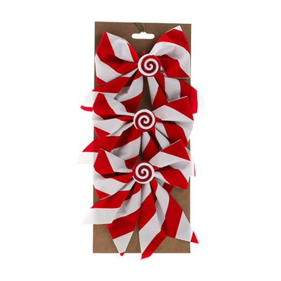 Velvet Bows for Christmas Tree, Christmas Fabric Bow Decoration Red Striped Christmas Ornament Ribbon