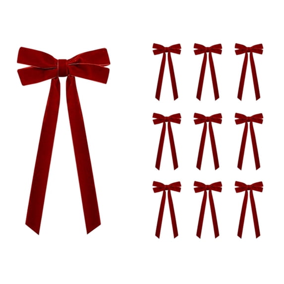 Velvet Bows with Long Tails, 10-Pack 12.4 Inches, Burgundy, for Christmas Tree and Front Door Decoration