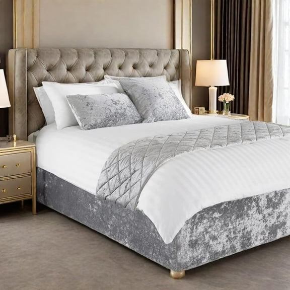 Velvet Box Spring Cover Queen King Size, Stretch Bed Frame Cover Wrap Around Elastic 3 Sides Bed Skirt Alternative Boxspring Cover (Diamond Fleece, Silver Grey,W:47" x L:79'')