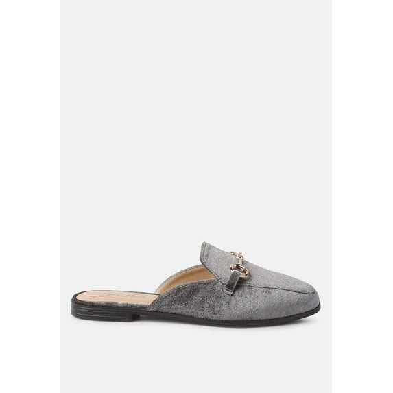 Velvet Buckled Flat Mules