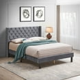 thumbnail image 1 of Velvet Button Tufted-Upholstered Bed with Wings Design - Strong Wood Slat Support - Easy Assembly - Gray, Queen, platform bed, 1 of 6