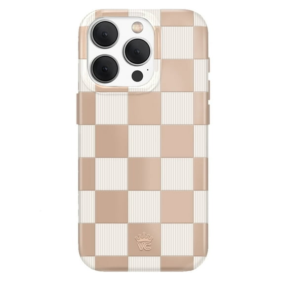 Velvet Caviar MagSafe Heavy Duty Protective Cell Phone Case for Apple iPhone 15 Pro, Nude Checkered