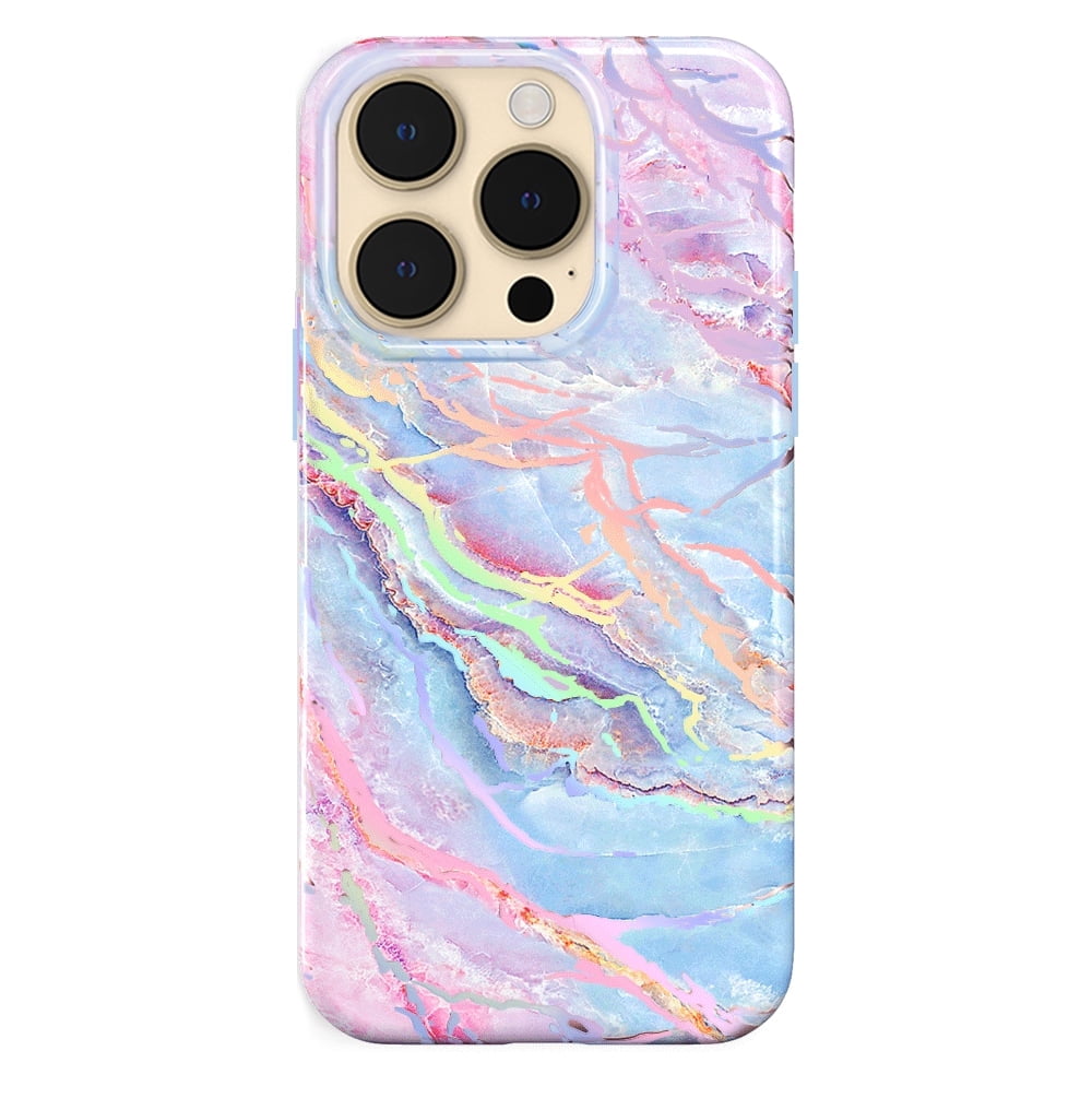 Velvet Caviar iPhone 14 Pro Case MagSafe Compatible - Cute Protective Phone Cases for Women - Iridescent Holographic Pink Blue Marble