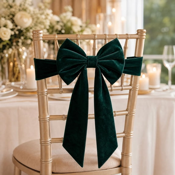 Velvet Chair Bows Decorations, Reusable Decorative Ribbon Bow With Elastic Band For Christmas Wedding Dinner Party Chair Back Decoration, 11.8x29.5 inches