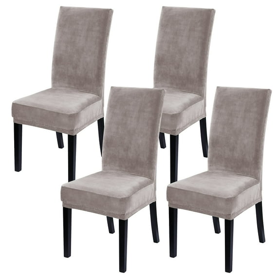Velvet Chair Covers for Dining Room Set of 4, Soft Stretch Velvet Chair Slipcovers Removable Chair Protectors Covers,Taupe