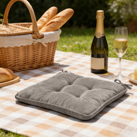 Velvet Chair Cushion for Office, Floor, Ottoman or Outdoor – Soft 17.7 Inch Seat Pad with Strap, Thick Support for Home, Reading, Meditation, Pets