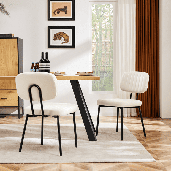 MAYEERTY Dining Chair Set of 2, Upholstered Mid Century Dining Room Accent Chairs with Faux Leather Cushion Seat, White