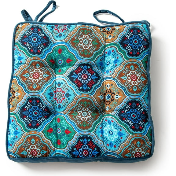 Velvet Chair Seat Cushions for Kitchen Dining Room Chairs Boho Printed Chair Pad with Ties Soft and Comfortable Square Chair Cushion 16"x16"