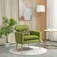 thumbnail image 1 of Velvet Chair, Upholstered Chair with One Lumbar Pillow, Barrel Armchair with High Back and Golden Metal Legs for Living Room Bedroom and Reception Room, Olive, 1 of 7