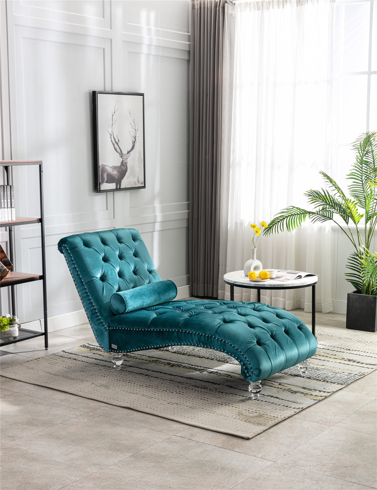 Velvet Chaise Lounge Chair with Acrylic Feet Leisure Concubine