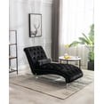 thumbnail image 1 of Velvet Sleeper Chair Bed with Small Pillows, Mid-Century Chaise Lounge Indoor with Button Tufted and Nail Head Trim for Small Space, Weight Capacity 275 lbs, Black, 1 of 7