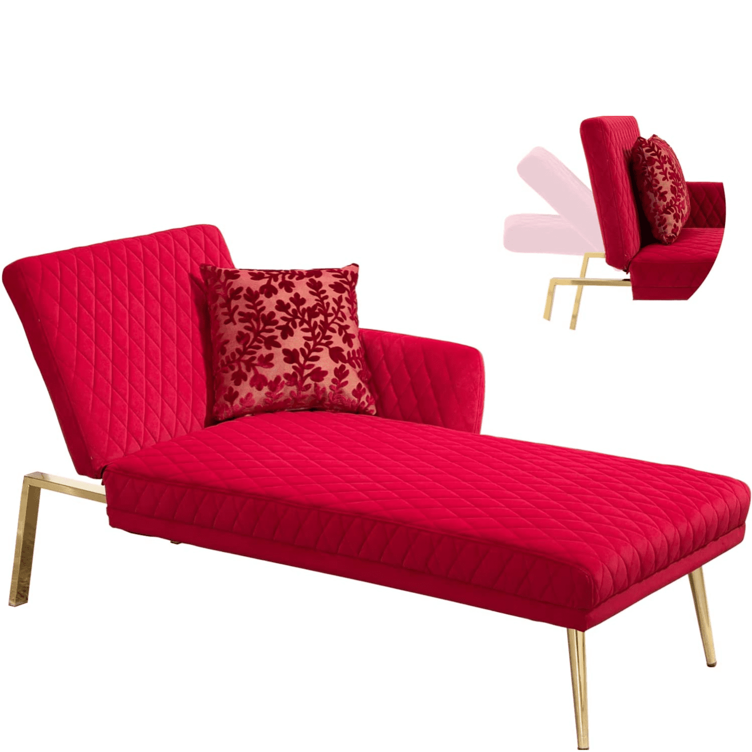 Velvet Chaise Lounge Chair with Toss Pillow Zarler Modern Indoor Lounge Chair with Metal Legs