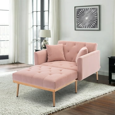 Triple Tree Velvet Adjustable Backrest Velvet Convertible Chaise, Pink