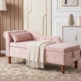 thumbnail image 1 of LEHZROAJ Velvet Chaise Lounge Indoor with Storage, Tufted Lounger Chair with Support Pillow, Long Sleeper Sofa for Bedroom, Living Room, Pink, 1 of 11