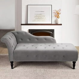 Whizmax Chaise Lounge Tufted Upholstered Velvet Lounge Sofa Indoor Chair with Solid Wood Legs for Living Room Bedroom Grey