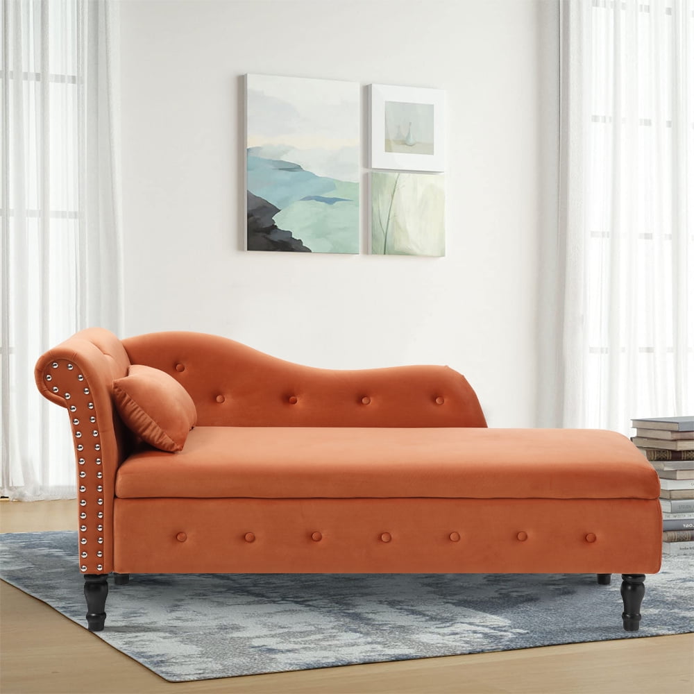 Velvet Chaise Lounge with Hidden Storage, 60"L Tufted Chaise Chair with