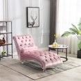 thumbnail image 1 of Velvet Chaise Sofa with Lumbar Pillow, Modern Ergonomic Upholstered Concubine Sofa Chair, Comfy Button-Tufted Sleeper Recliner Sofa for Living Room, Bedroom, Balcony, Pink, 1 of 7
