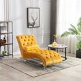 thumbnail image 1 of Velvet Chaise Sofa with Lumbar Pillow, Modern Ergonomic Upholstered Concubine Sofa Chair, Comfy Button-Tufted Sleeper Recliner Sofa for Living Room, Bedroom, Balcony, Mustard, 1 of 7
