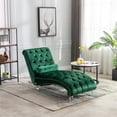 thumbnail image 1 of Velvet Chaise Sofa with Lumbar Pillow, Modern Ergonomic Upholstered Concubine Sofa Chair, Comfy Button-Tufted Sleeper Recliner Sofa for Living Room, Bedroom, Balcony, Emerald, 1 of 7