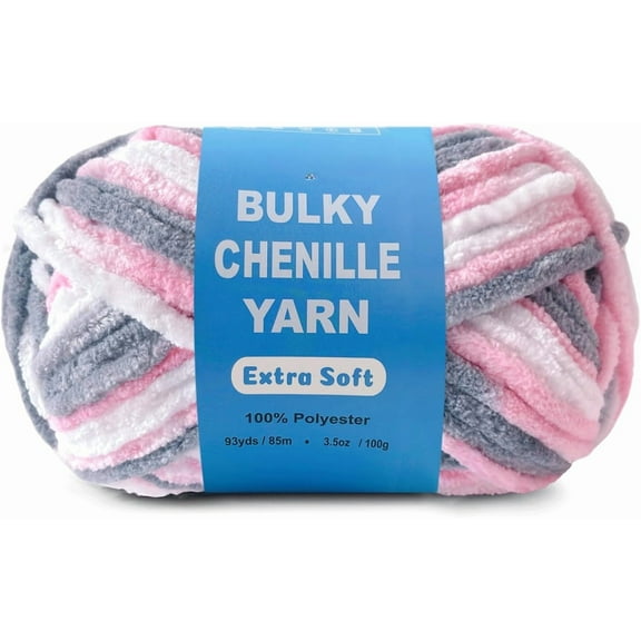Velvet Chenille Yarn for Crocheting and Knitting – Bulky (93 Yards/100g), Extra Soft Polyester Chunky Yarn for DIY Crafts, Plush Toys, Blankets