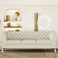 thumbnail image 1 of Velvet Chesterfield Sofa, 3-Seat Sofa with Gold Metal Legs, 82" Futon Tufted Sofa with Removable Cushion, Accent Arm Sofa Furniture  for Living Room, Office, Bedroom, Apartment, Beige, 1 of 7